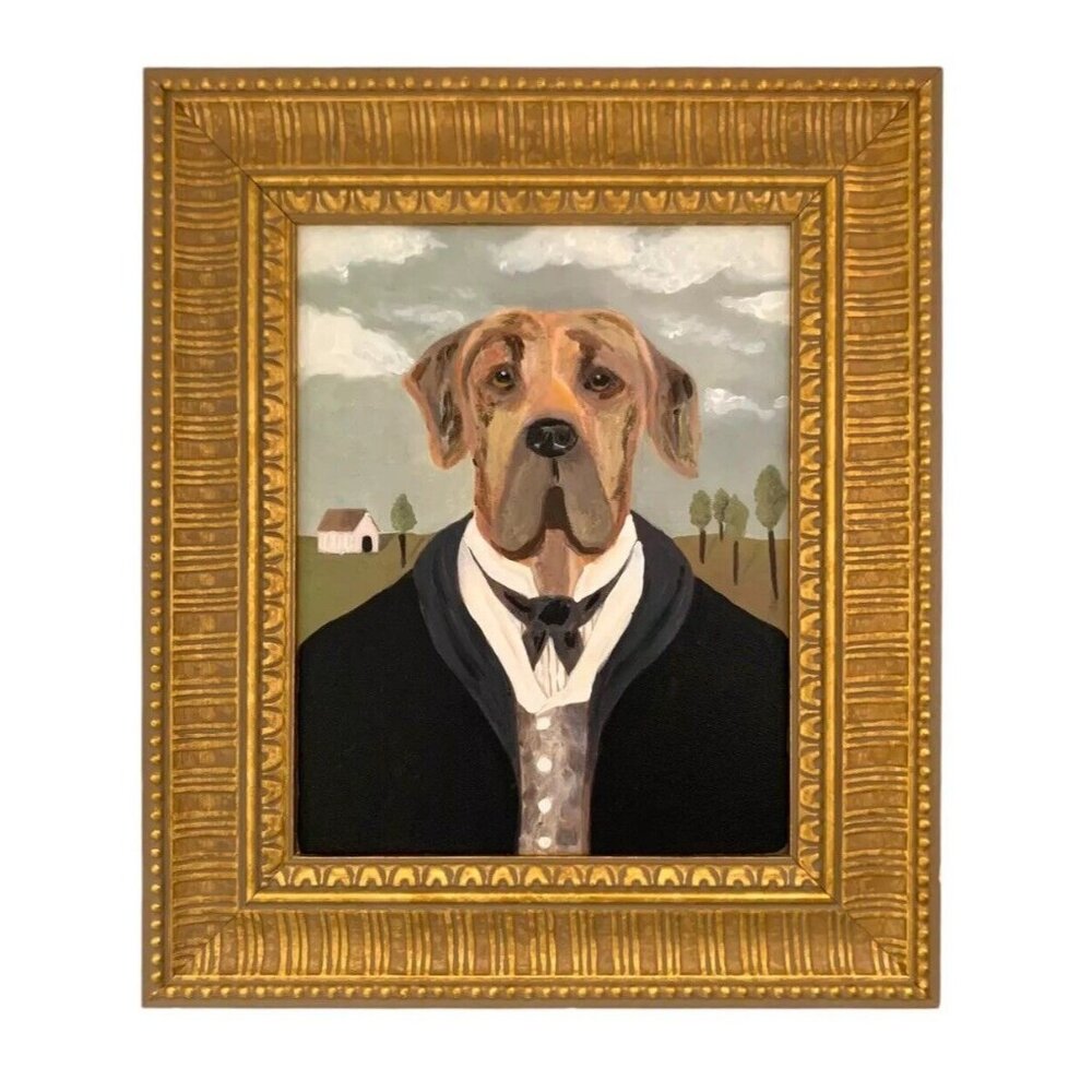 Dog Painting Pet Portrait on Canvas Board Framed Home Decor Gift Idea
